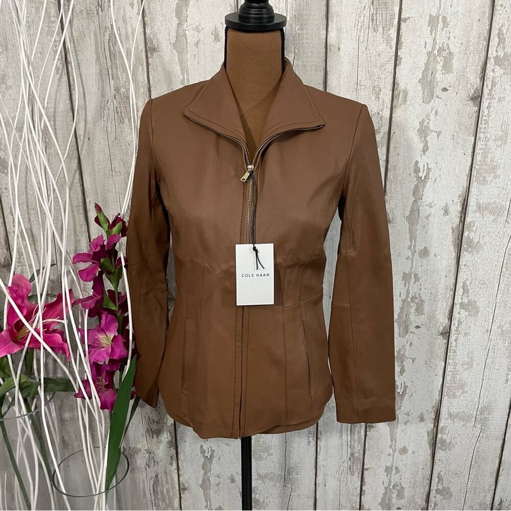 Cole Haan - NWT Fitted Leather Jacket - Picture 4 of 13